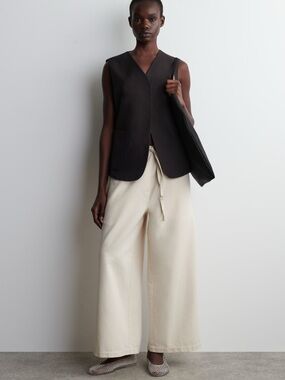 COS Cropped Denim Wide-leg Pants Ecru